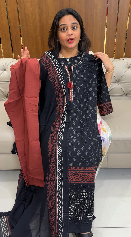 PRINTED COTTON TOP , BOTTOM AND DUPATTA - IHA 26138