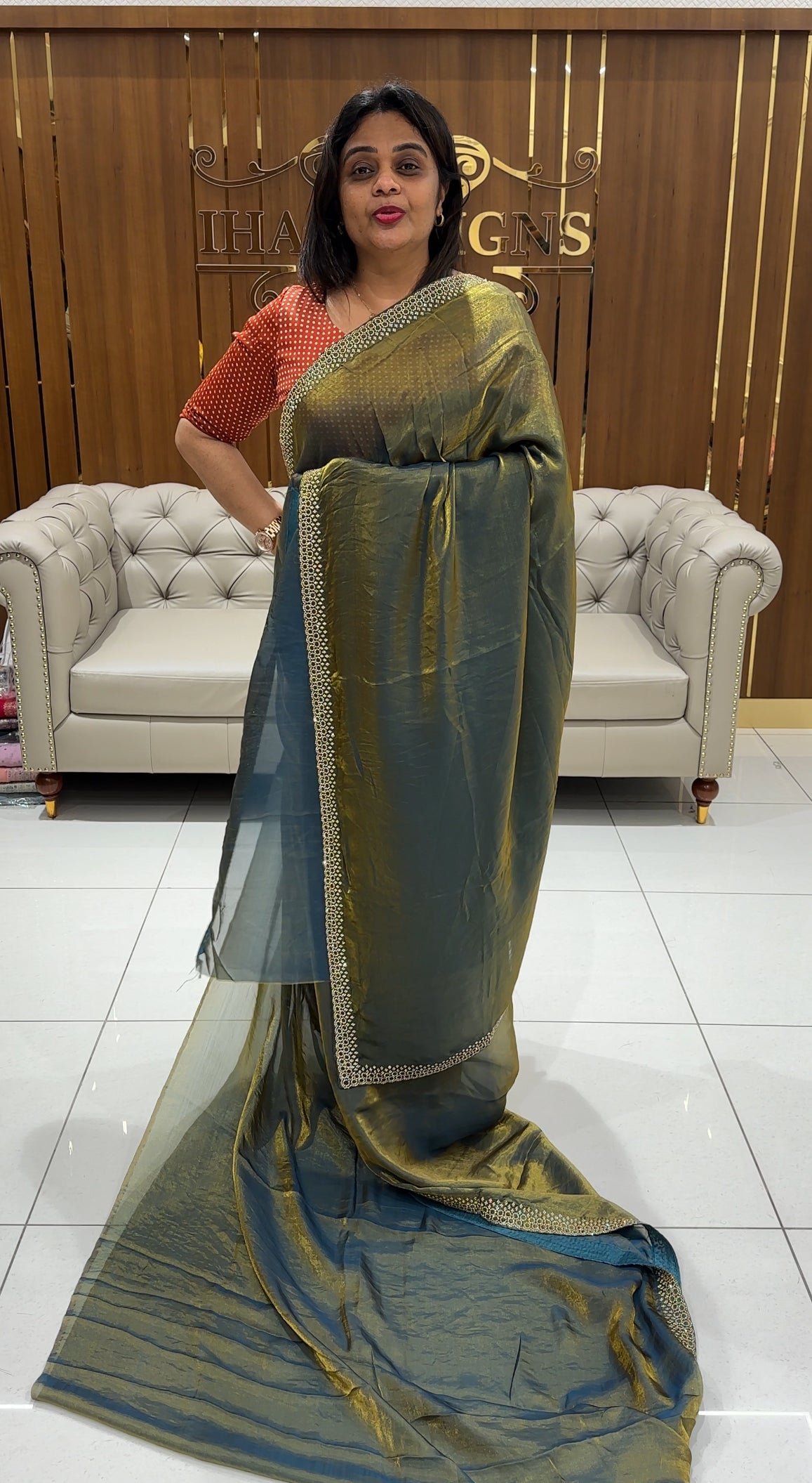 VELVET ORGANZA SAREES  - IHA 24436