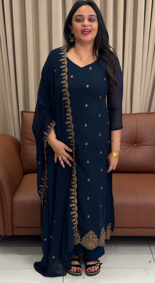FORWARD FAUX GEORGETTE TOP,BOTTOM AND DUPATTA - IHA 34127