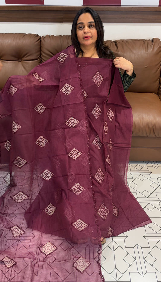 BATIK PRINTED NET KOTA UNSTITCHED SALWAR SUITS - IHA 27375