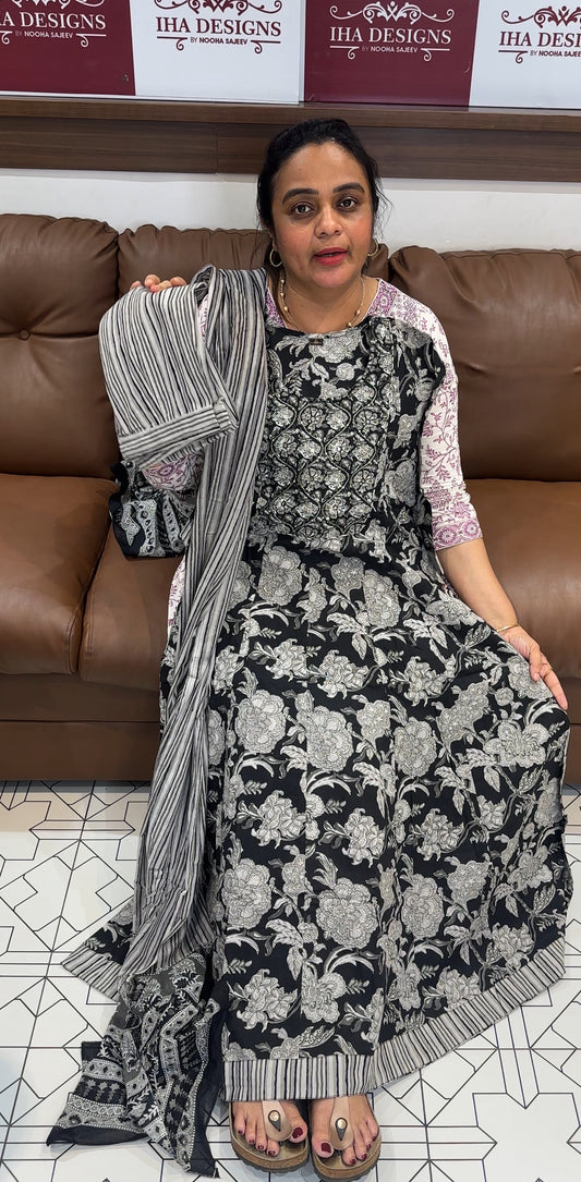 PRINTED ANARKALI TOP,BOTTOM AND DUPATTA - IHA 26715