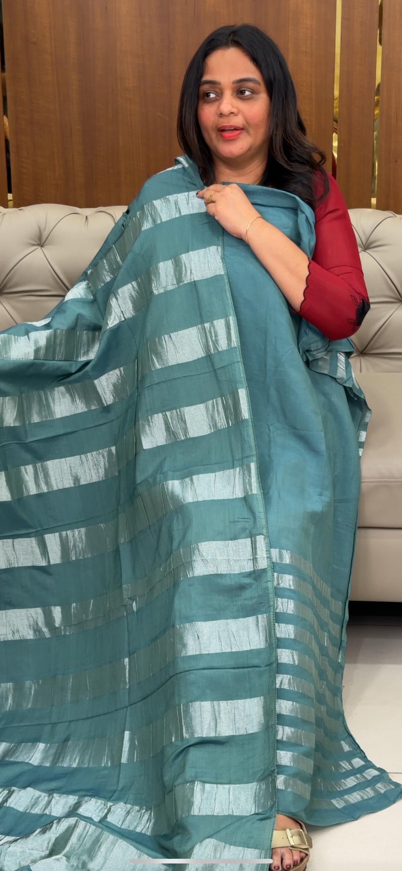 MUL CHANDERI UNSTITCHED SALWAR SUITS - IHA 29856