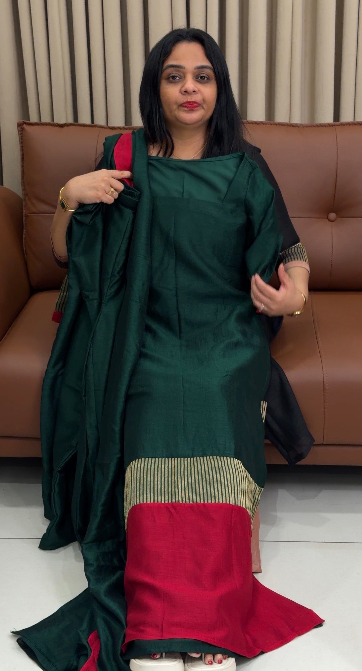 IHA'S IN-HOUSE SEMI RAW SILK SLITED TOP,BOTTOM AND DUPATTA  - IHA 34456