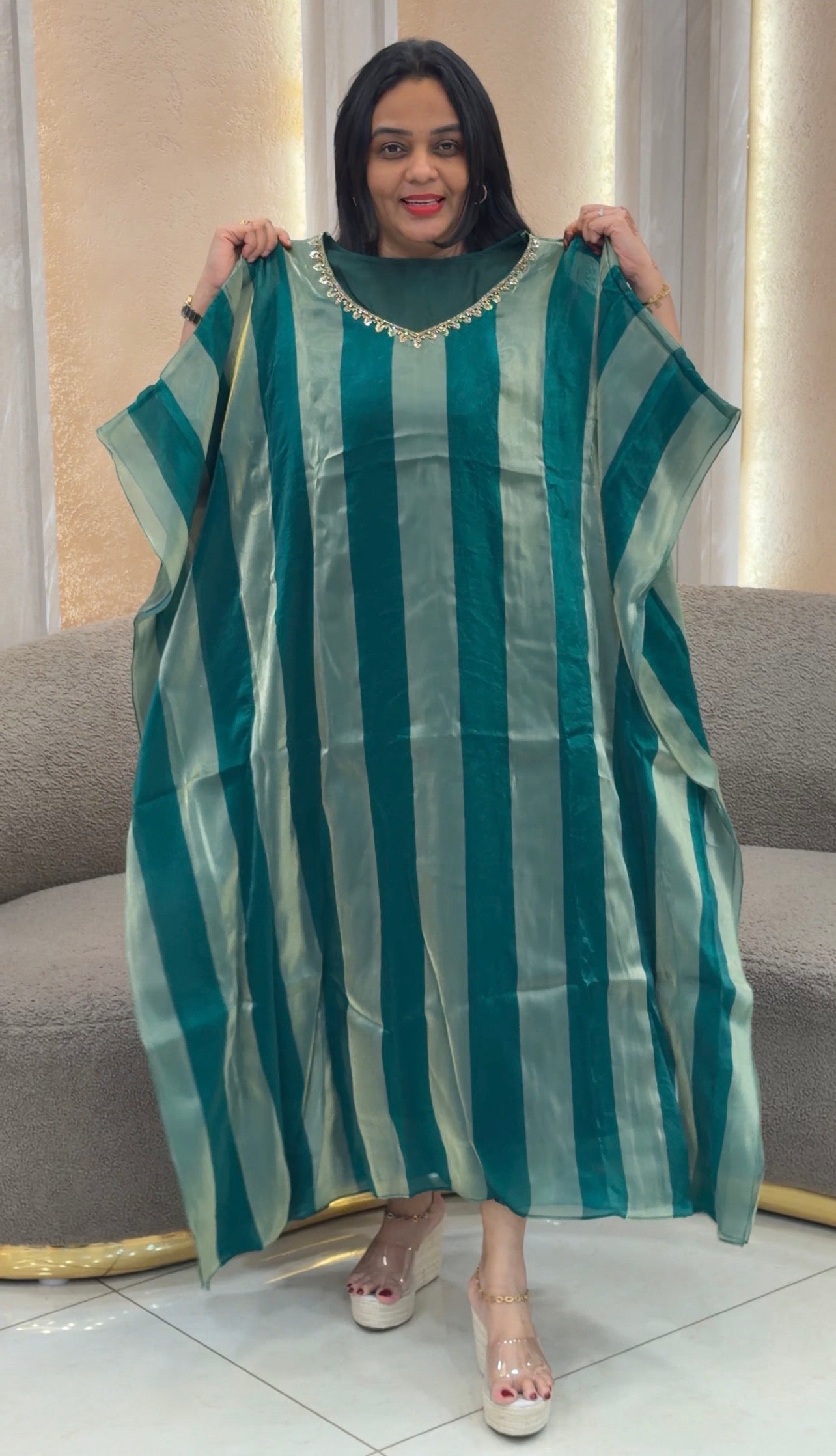 IHA'S IN-HOUSE VELVET ORGANZA KAFTAN TOPS - IHA 33440