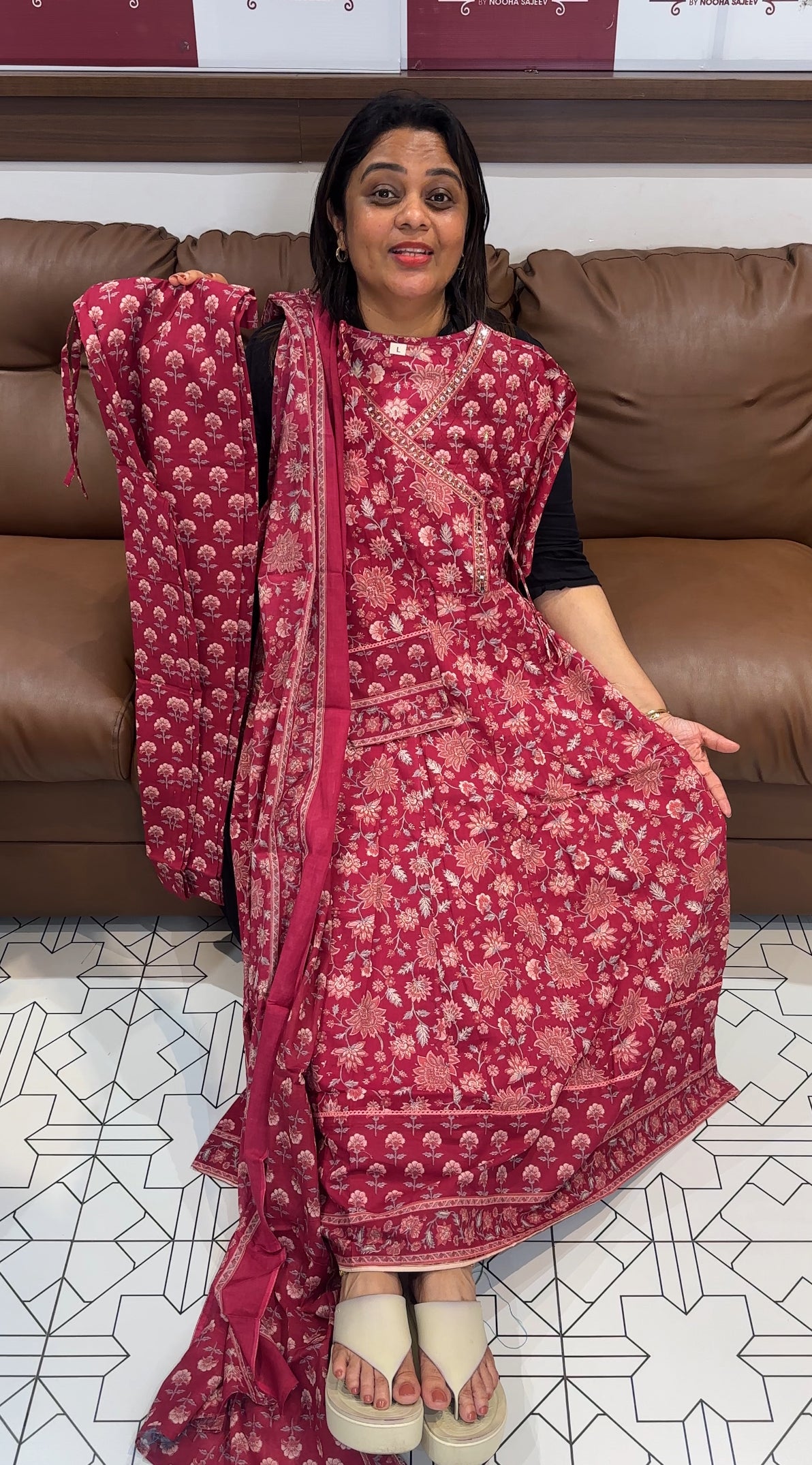 COTTON ANARKALI TOP, BOTTOM AND DUPATTA - IHA 24762