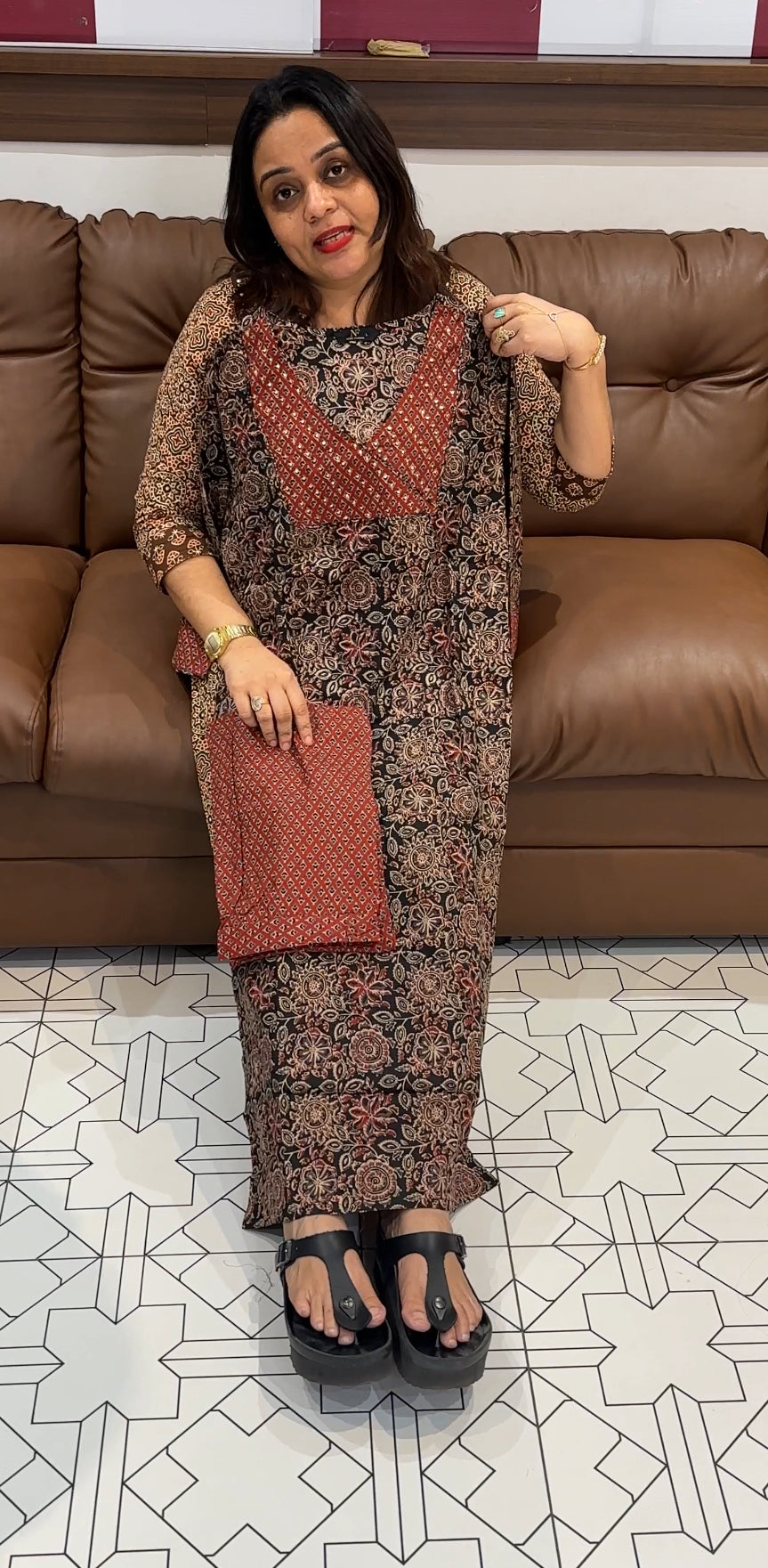 AJRAKH PRINTED LONG TOP AND BOTTOM  - IHA 16270