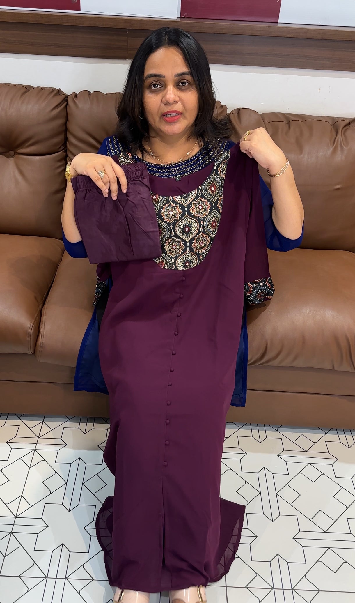 FAUX GEORGETTE A-LINE TOP AND BOTTOM  - IHA 28115