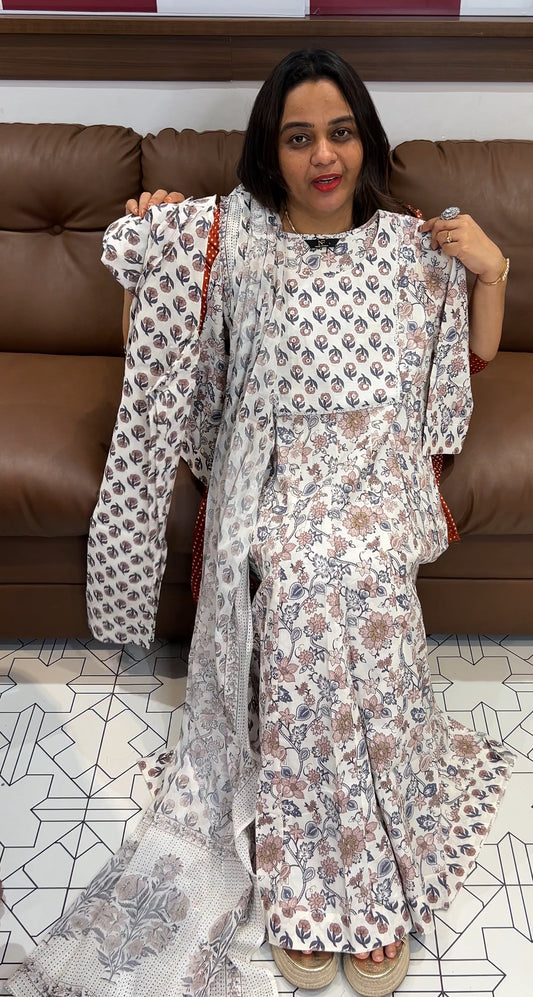 COTTON ANARKALI TOP BOTTOM AND DUPATTA - IHA 22841