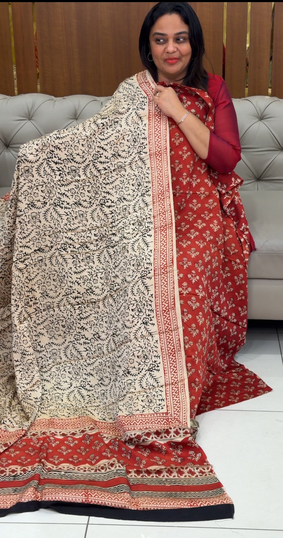 BLOCK PRINTED TO MATERIAL AND DUPATTA - IHA 30609