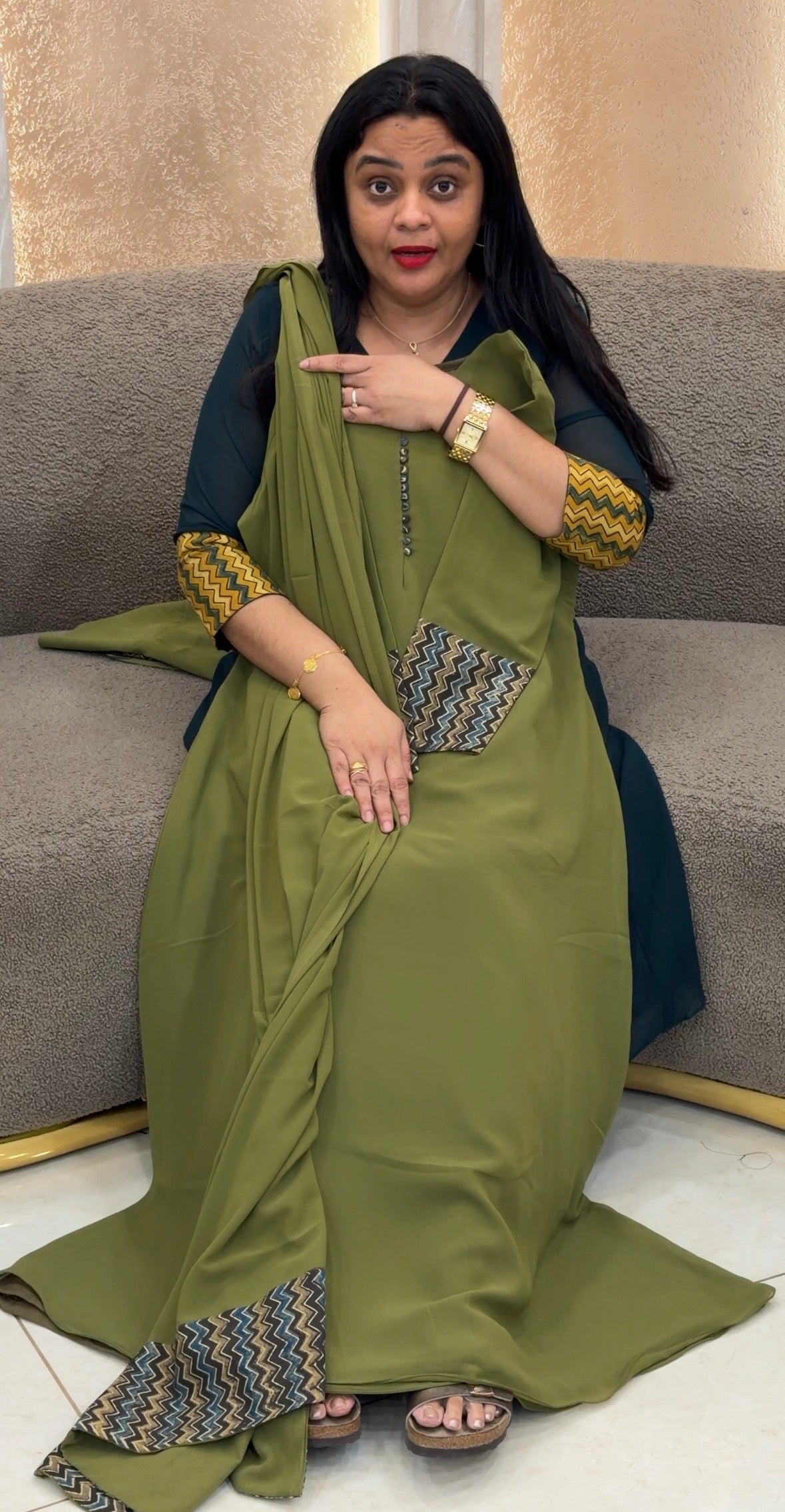 IHA'S IN-HOUSE FAUX GEORGETTE SLITTED TOP AND DUPATTA - IHA 35947