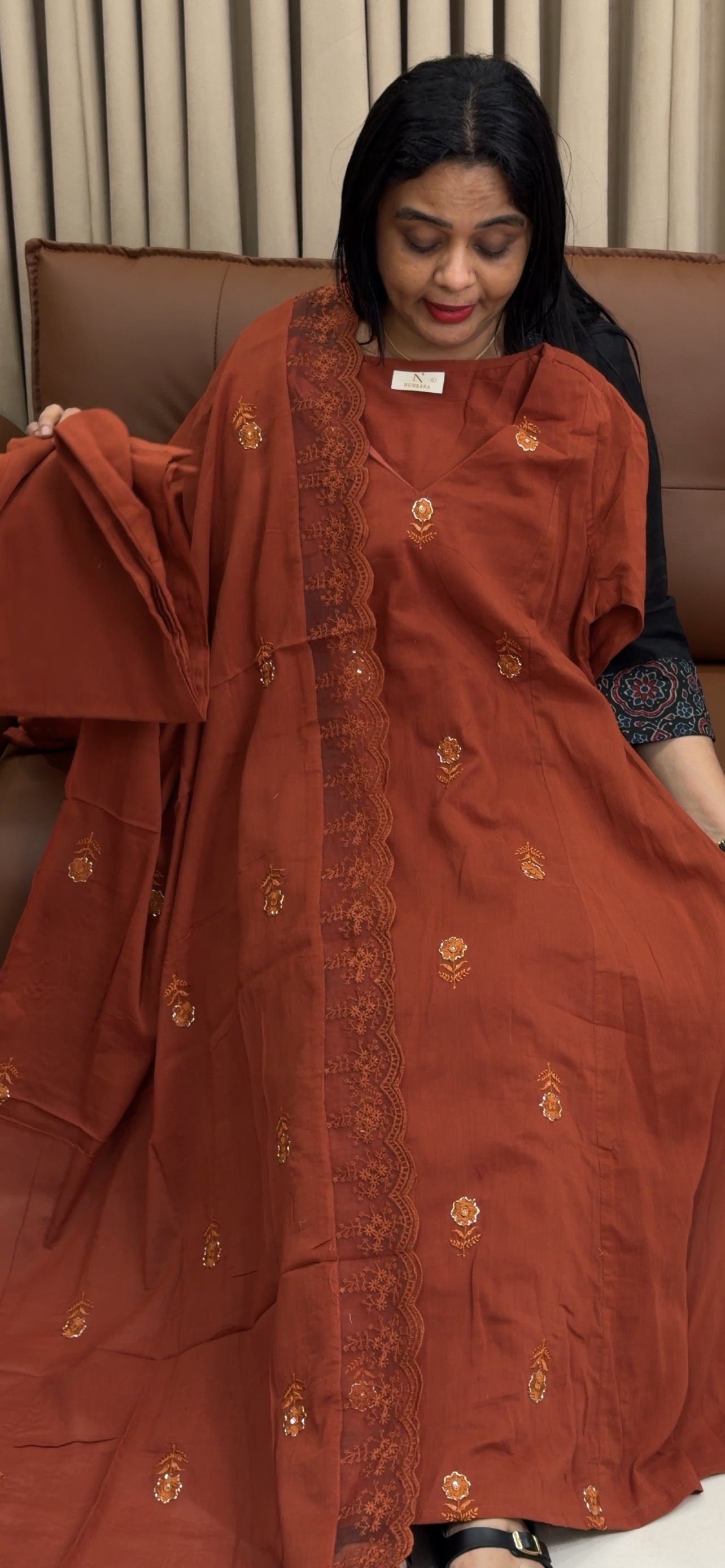 CRUSHED RAYON TOP, BOTTOM AND DUPATTA - IHA 34389