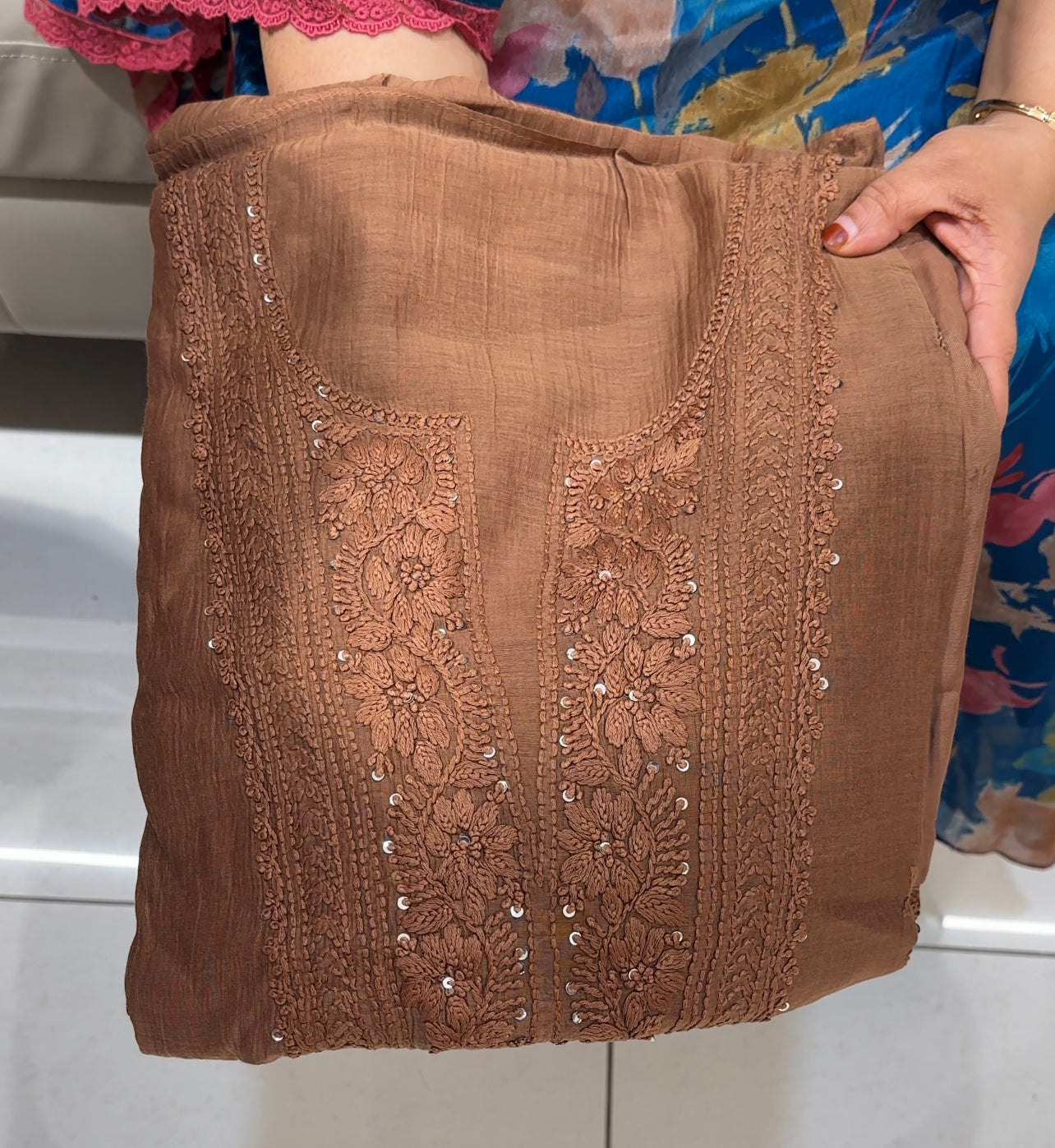 LUCKNOWI CHIKANKARI UNSTITCHED SALWAR SUITS - IHA 24618