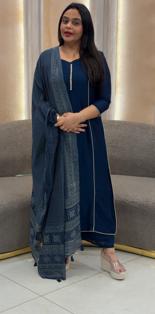 IHA'S IN-HOUSE SEMI RAW SILK TOP ,BOTTOM AND DUPATTA - IHA 32838