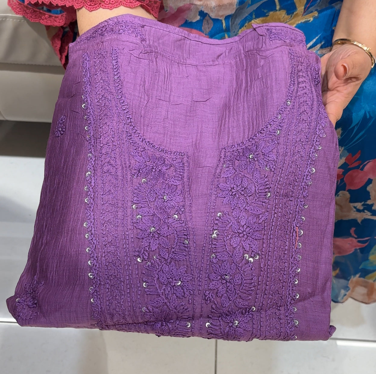 LUCKNOWI CHIKANKARI UNSTITCHED SALWAR SUITS - IHA 24618