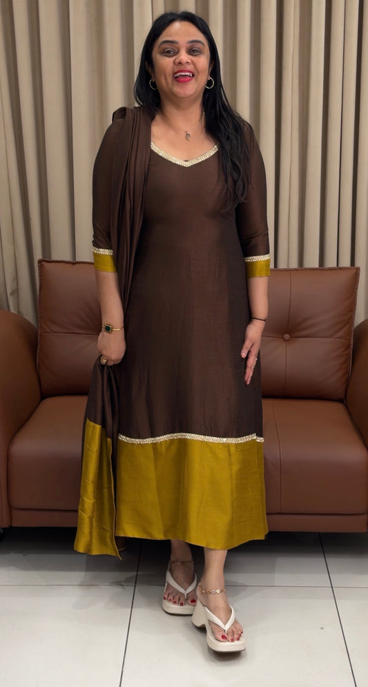 IHA'S IN-HOUSE SEMI RAW SILK SLITTED TOP AND DUPATTA - IHA 34216