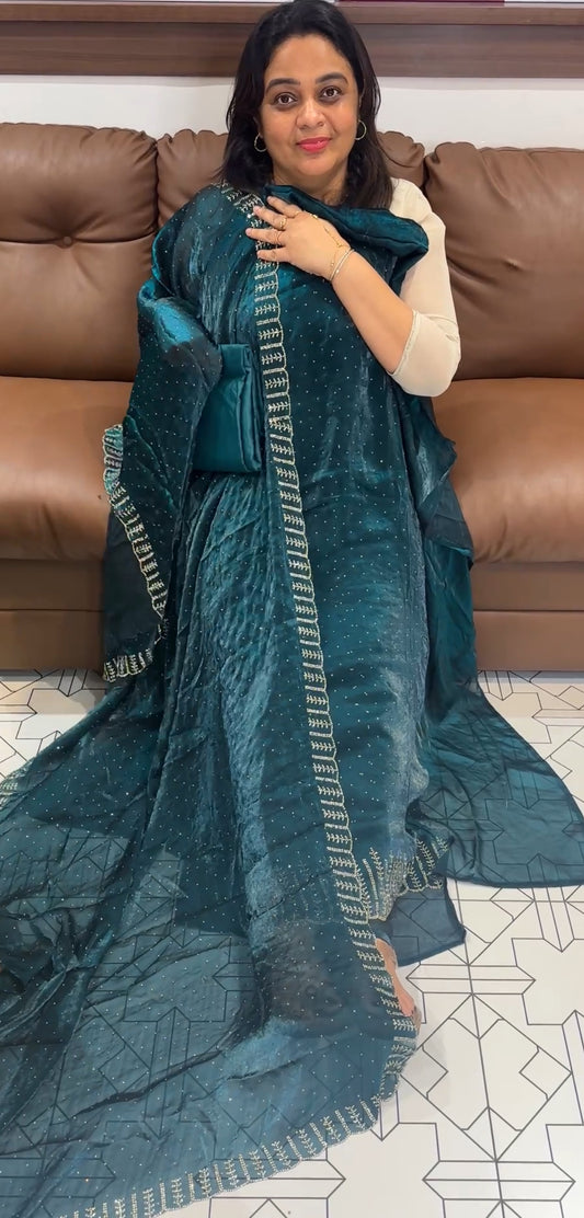 VELVET ORGANZA UNSTITCHED SALWAR SUITS - IHA 26697
