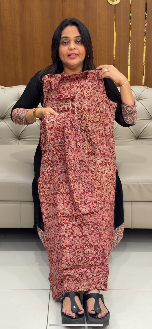 PRINTED LONG SLITTED TOP AND BOTOM - IHA 28754