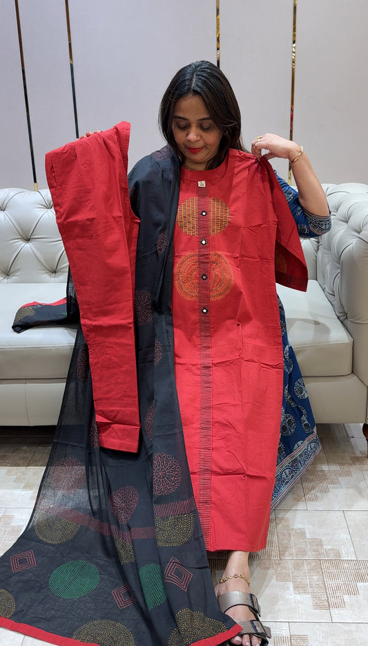 COTTON TOP, BOTTOM AND DUPATTA - IHA 22322