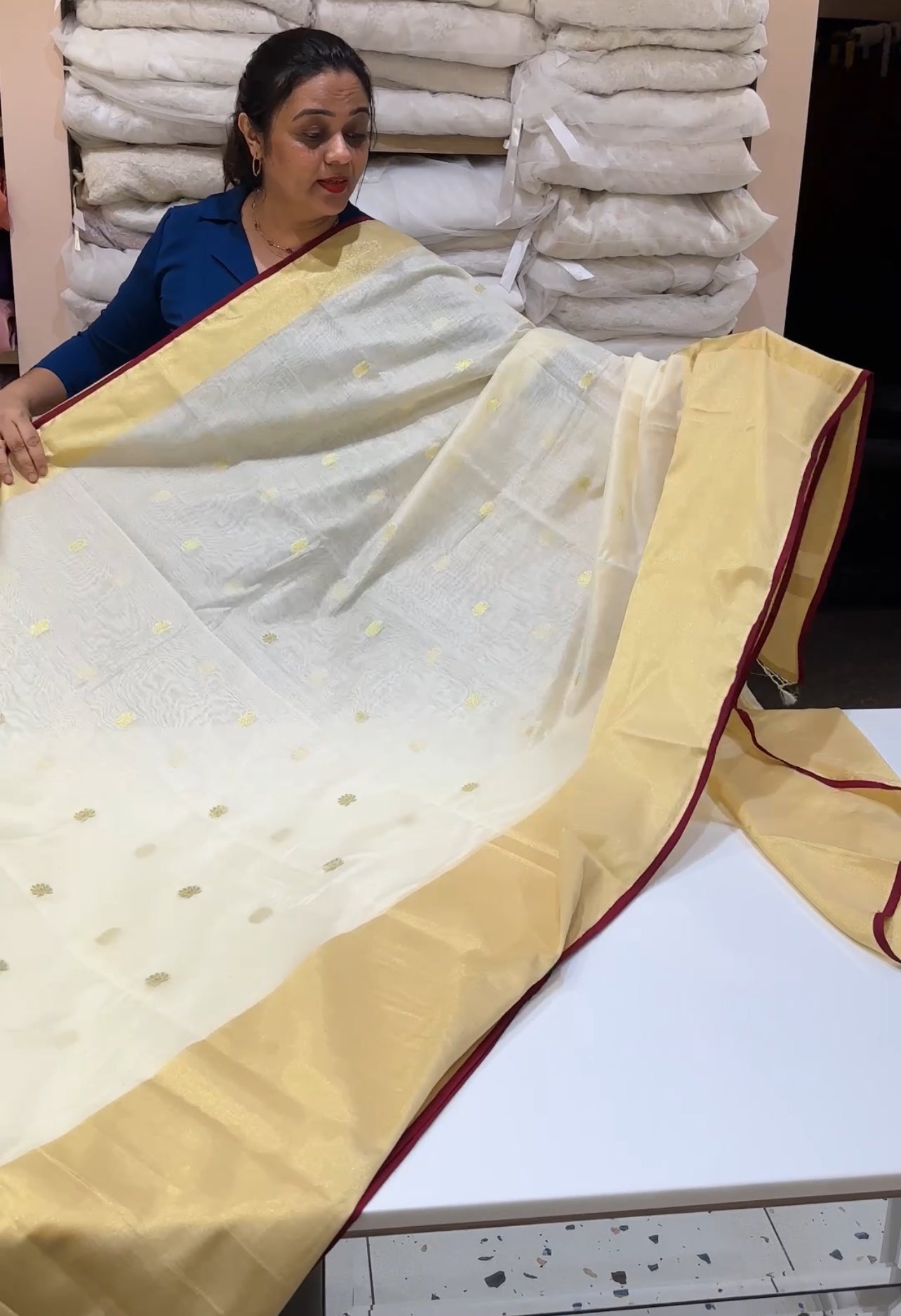 KERALA CREAM  SAREE - IHA 16197