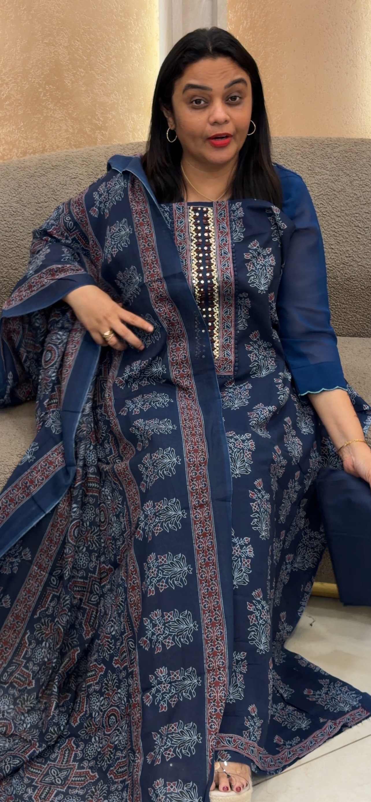 AJRAKH PRINTED UNSTITCHED SALWAR SUITS - IHA 33092