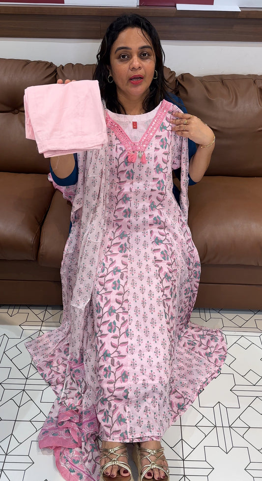 MUL MUL COTTON ANARKALI TOP, BOTTOM AND DUPATTA - IHA 26638