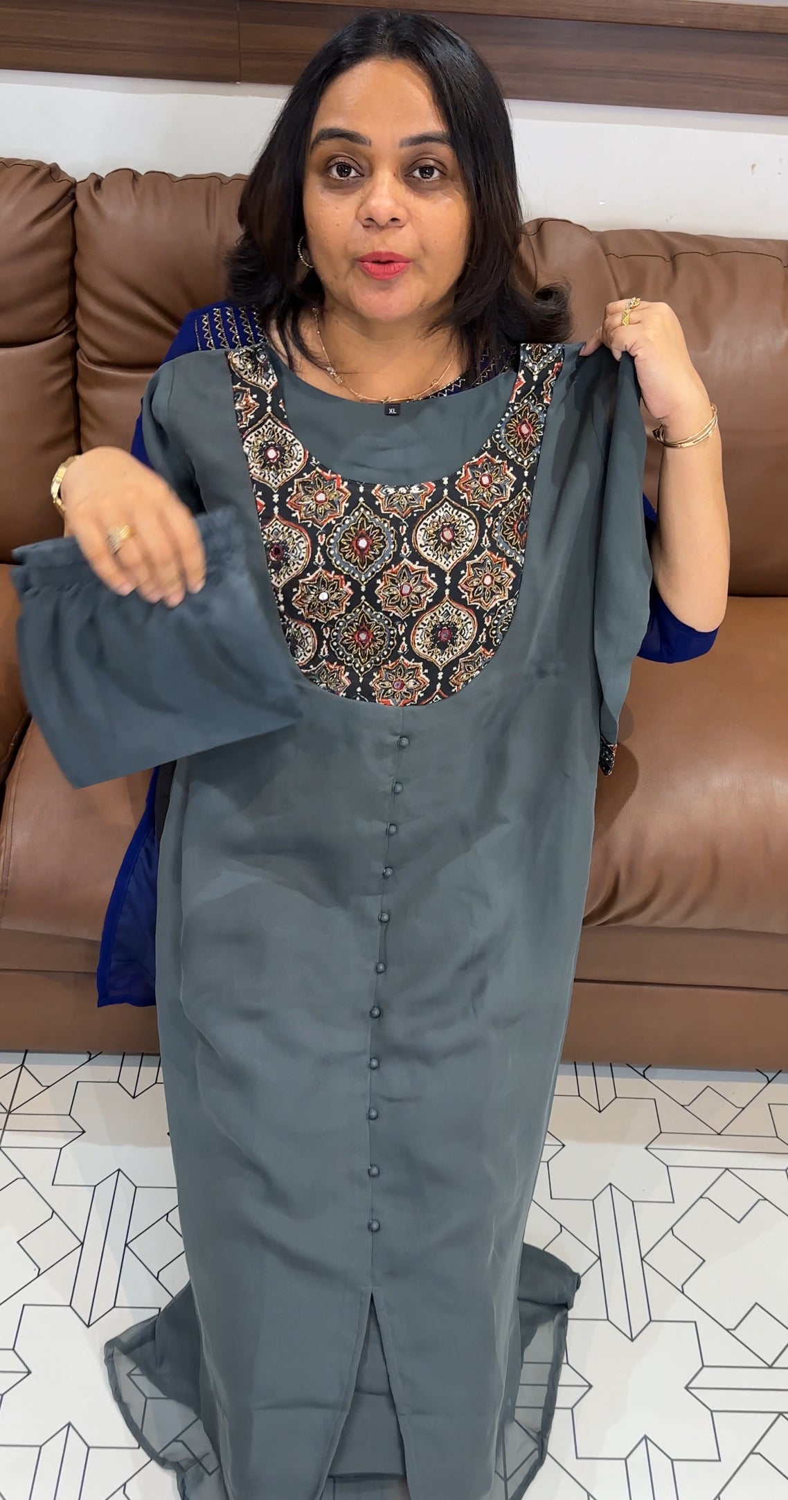 FAUX GEORGETTE A-LINE TOP AND BOTTOM  - IHA 28115