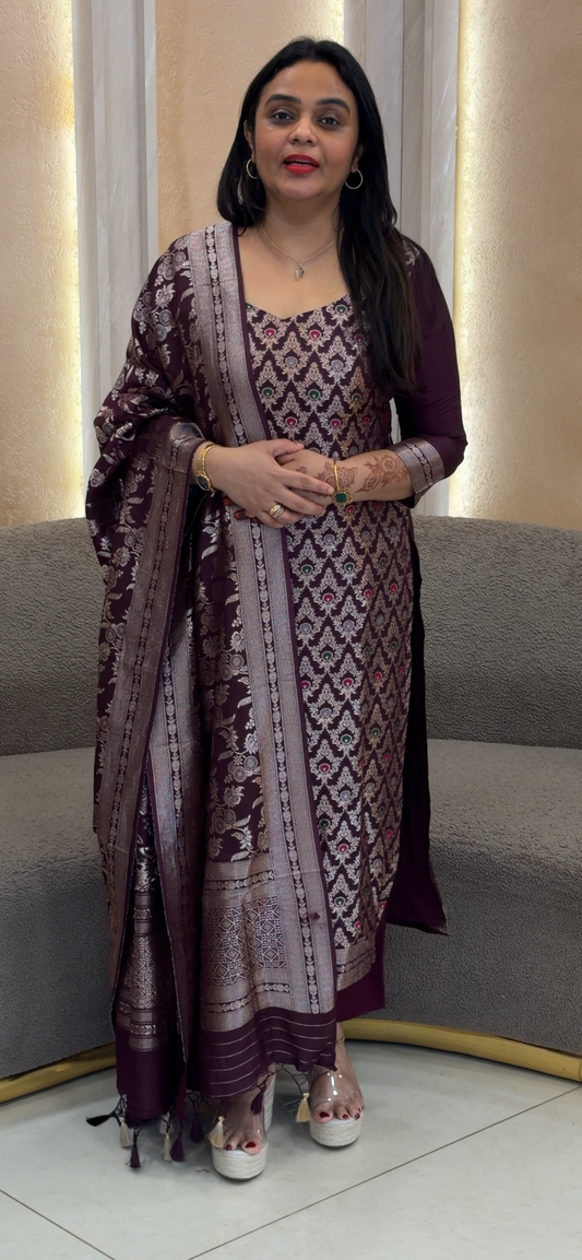 SILK BANARAIS UNSTITCHED SALWAR SUITS - IHA 32992