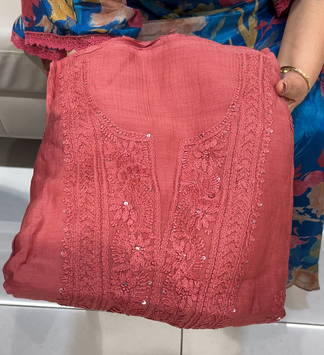 LUCKNOWI CHIKANKARI UNSTITCHED SALWAR SUITS - IHA 24618