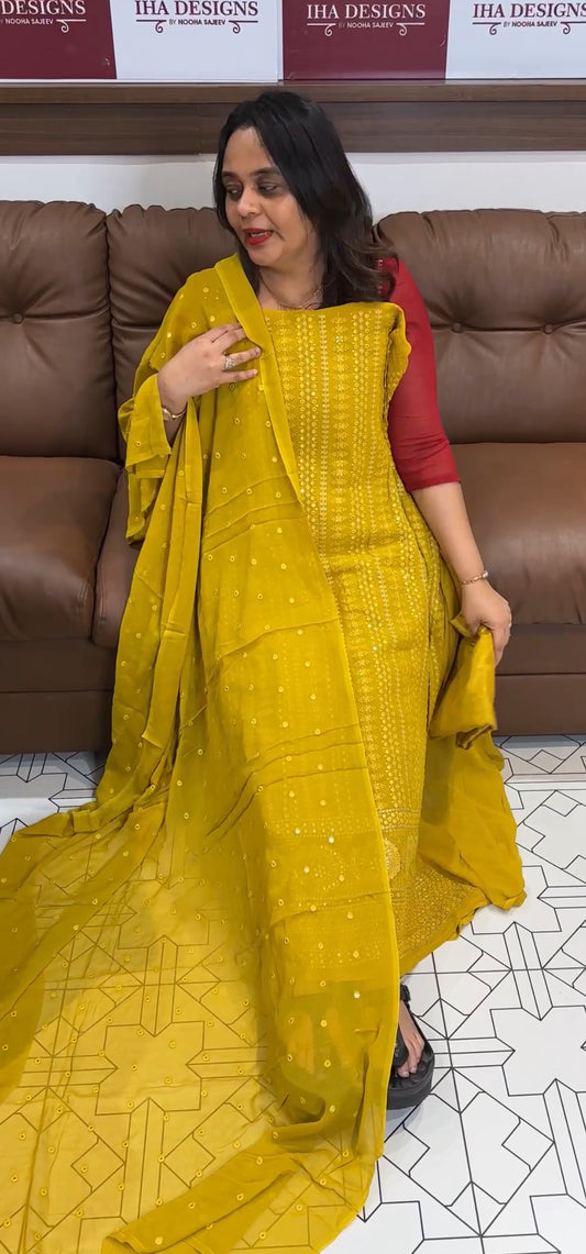 LUCKNOWI CHIKANKARI UNSTITCHED SALWAR SUITS - IHA 22240