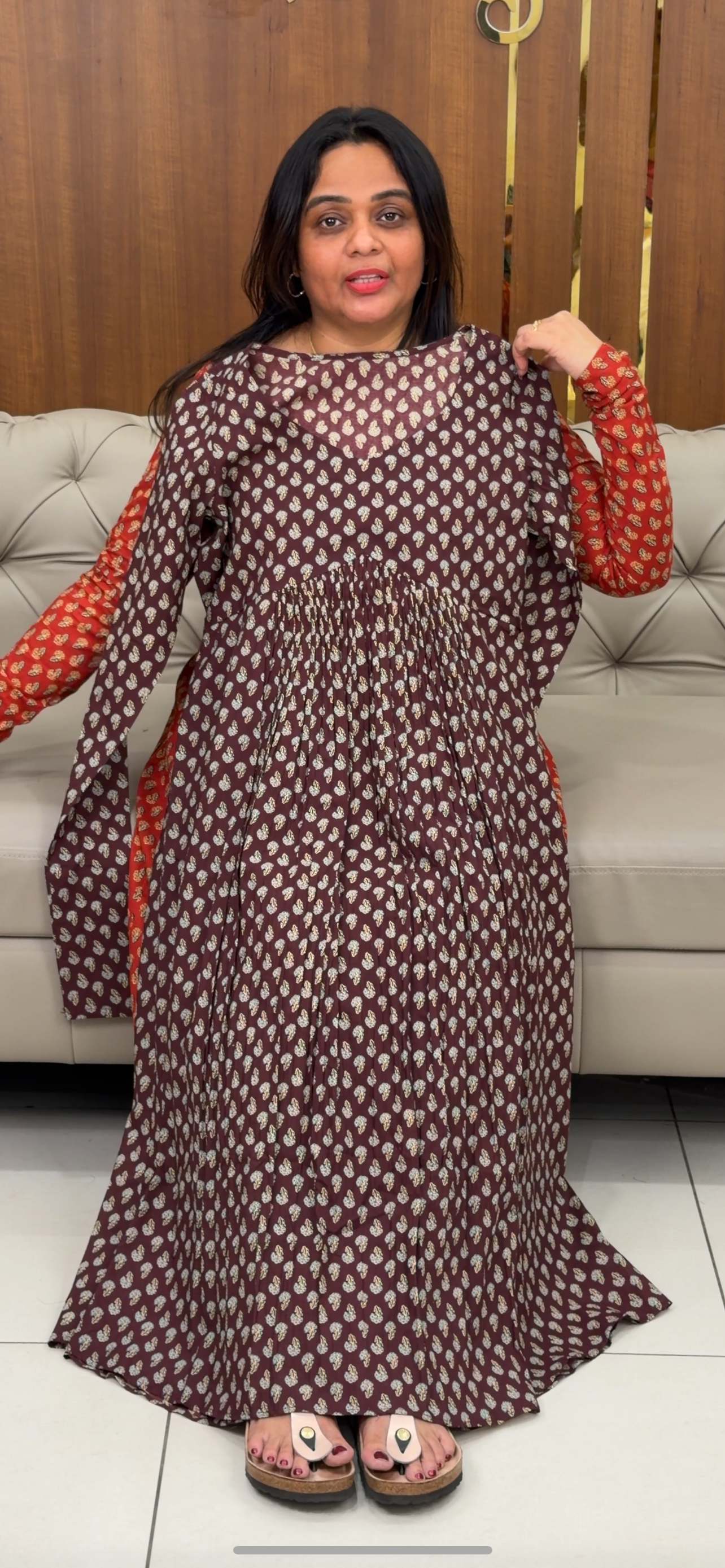 IHA'S IN-HOUSE PRINTED COTTON LONG A-LINE TOPS - IHA 28956