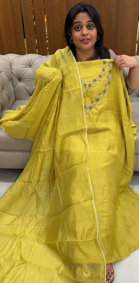 BANARASI CHANDERI UNSTITCHED SALWAR SUITS - IHA 27044