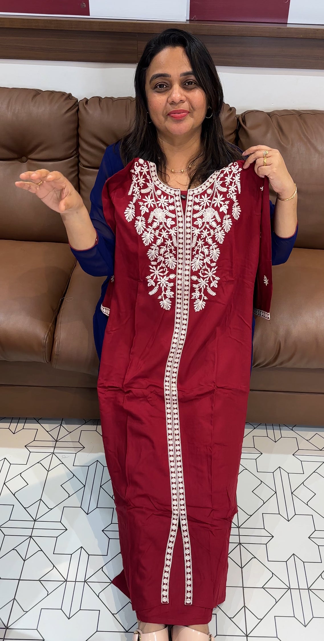 LUCKNOWI CHIKANKARI TOP AND BOTTOM - IHA 27876