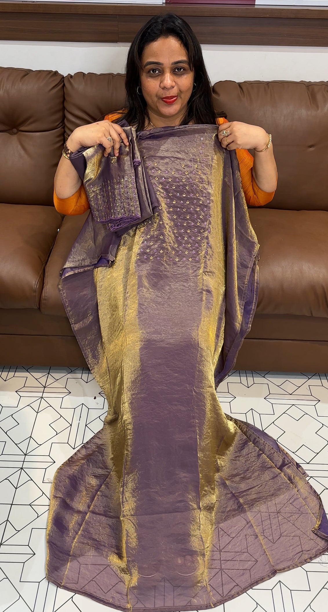 VELVET ORGANZA UNSTITCHED SALWAR SUITS - IHA 23543