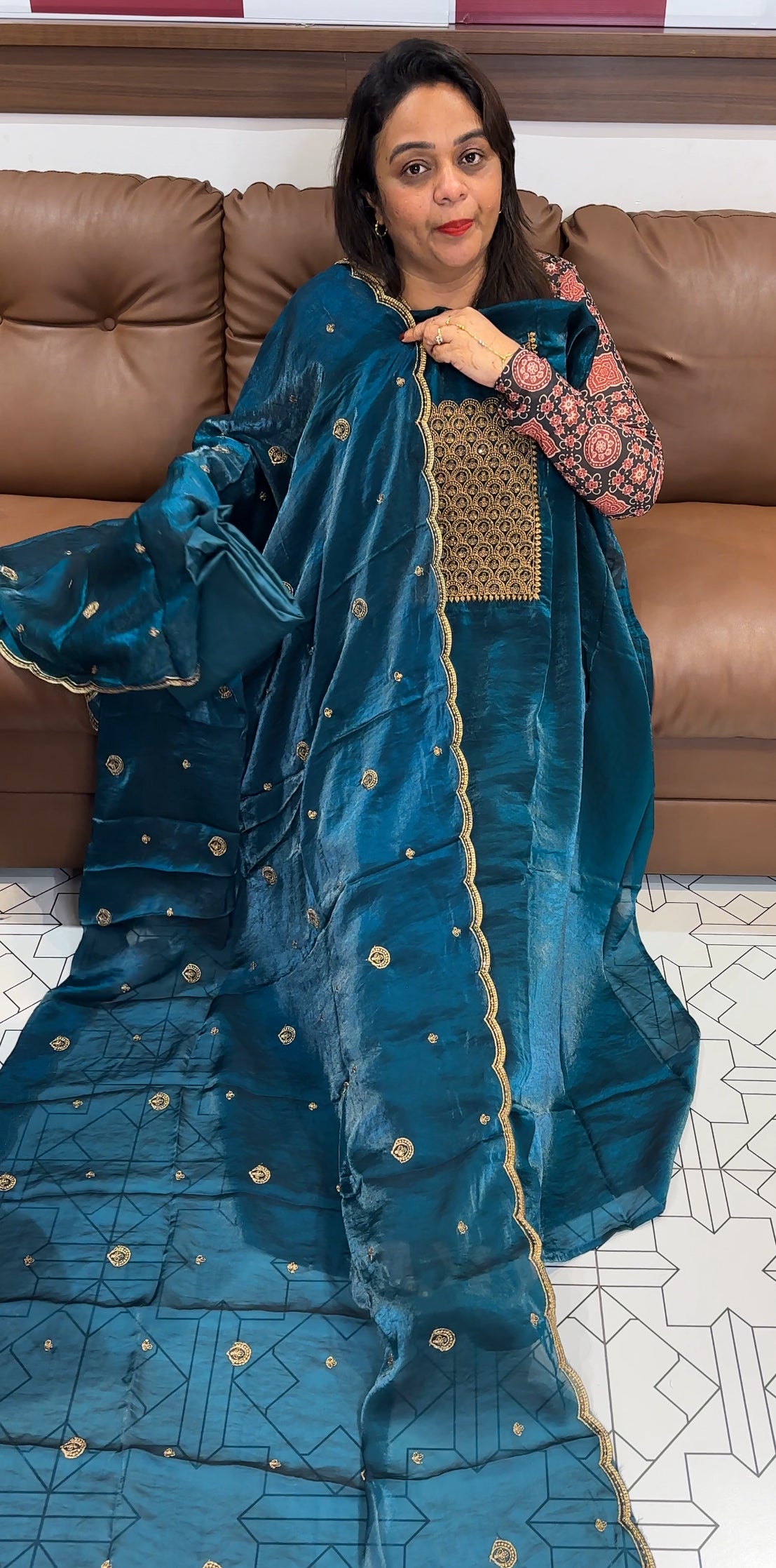 VELVET ORGANZA UNSTITCHED SALWAR SUITS - IHA 24622
