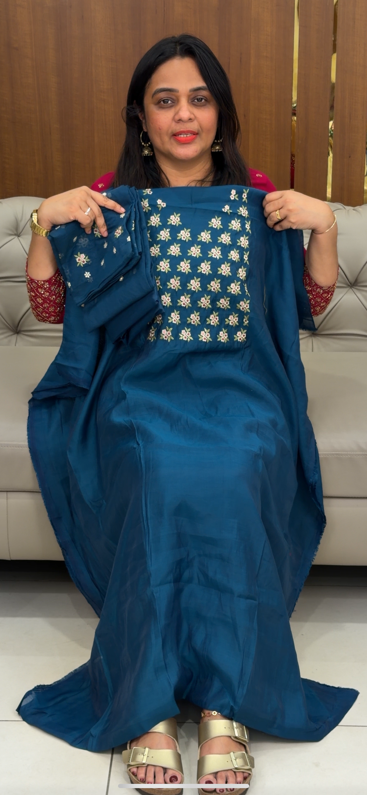 MUL CHANDERI UNSTITCHED  SALWAR SUITS - IHA 29838