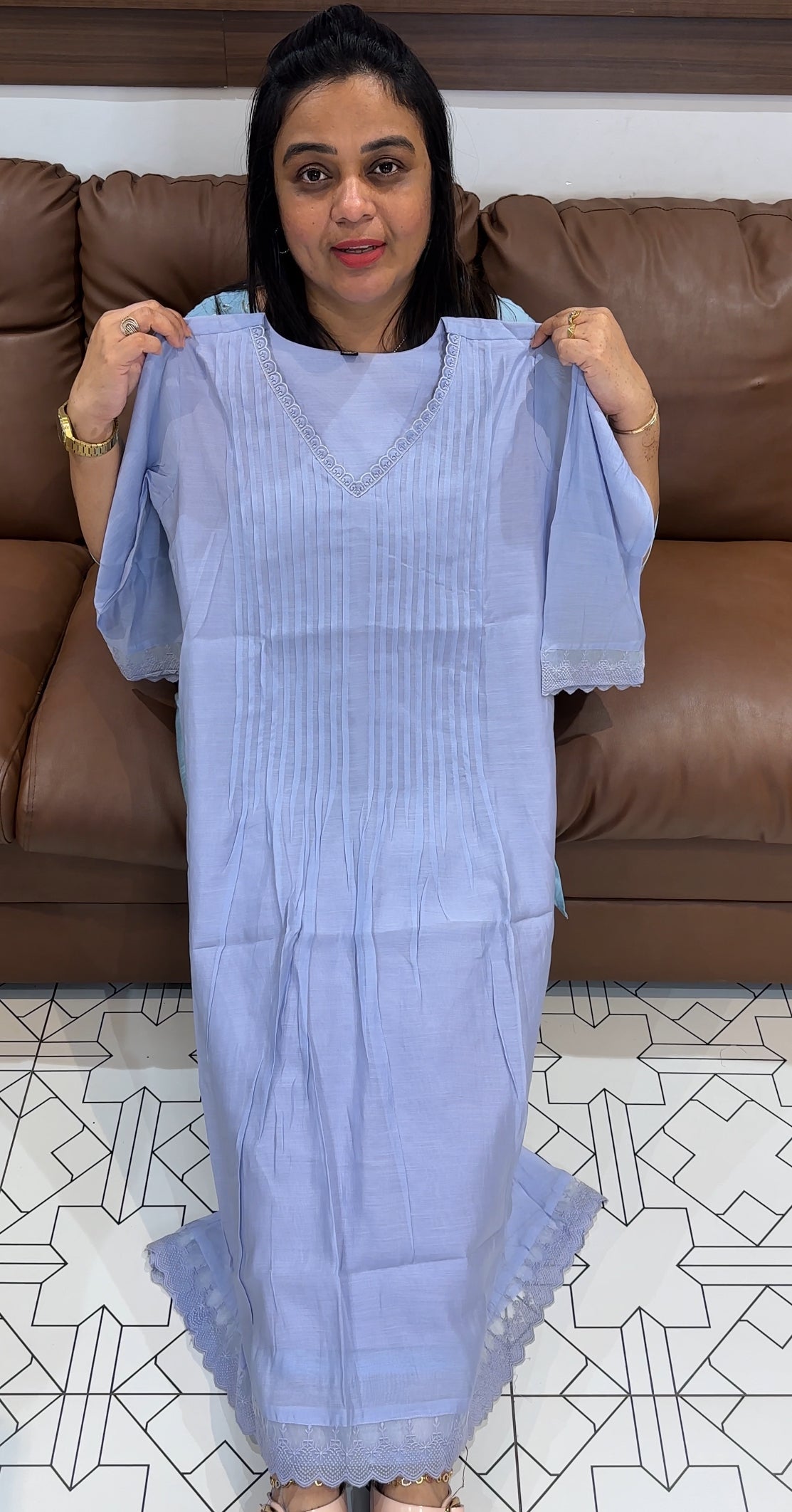 MUL CHANDERI LONG A-LINE TOPS - IHA 27767