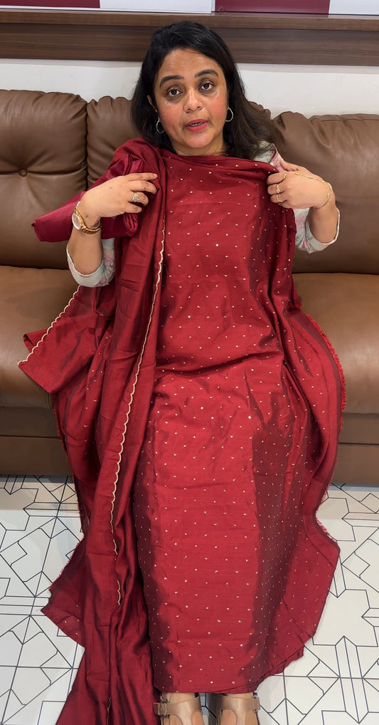 SEMI RAW SILK UNSTITCHED SALWAR SUITS - IHA 26496