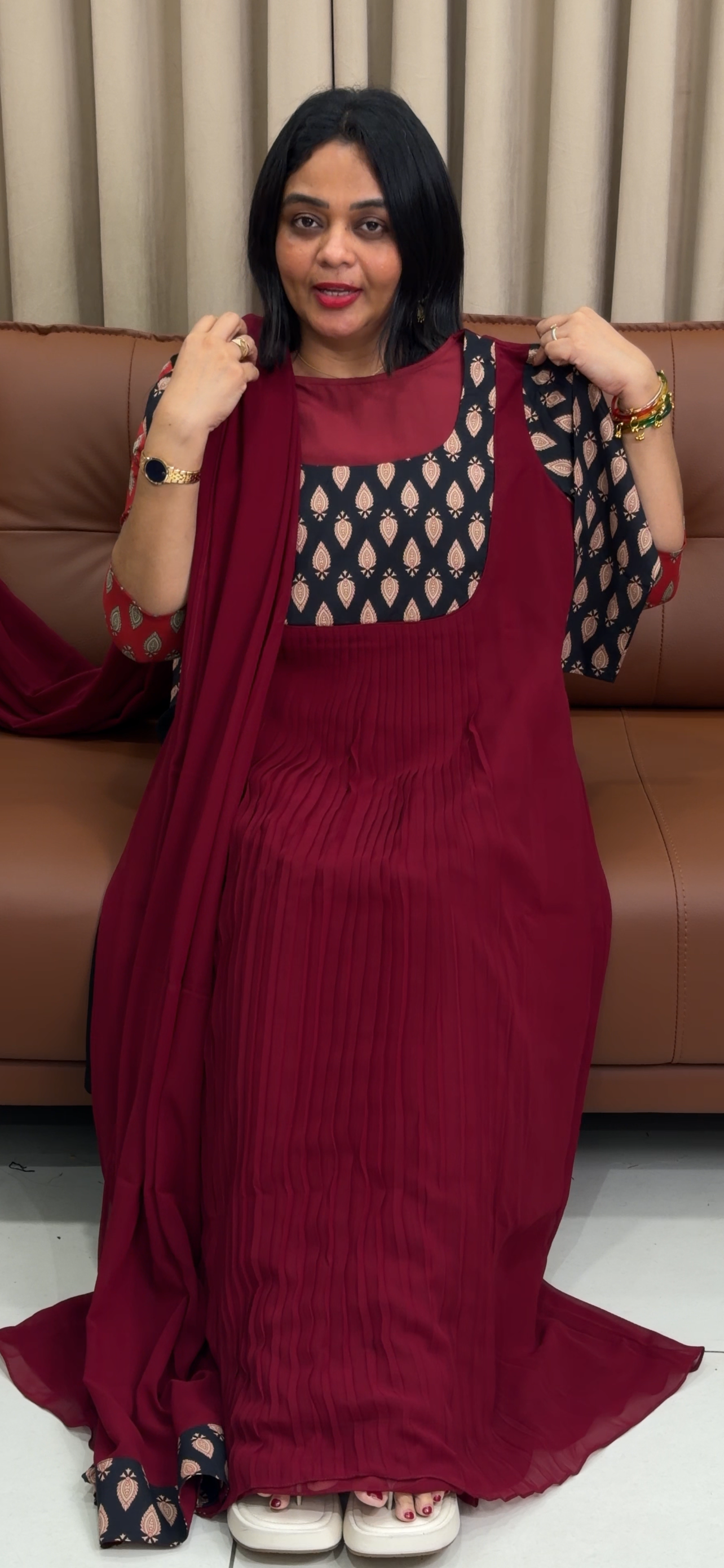 IHA'S IN-HOUSE FAUX GEORGETTE SLITTED TOP AND DUPATTA - IHA 33855