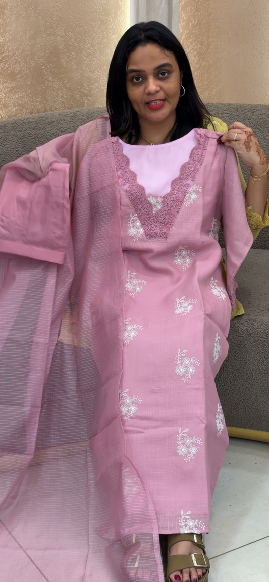 IHA'S IN-HOUSE COTTON LINEN TOP, BOTTOM AND DUPATTA - IHA 32982