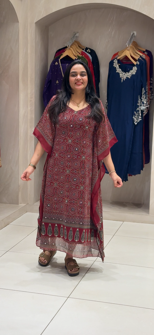 FORWARD GEORGETTE AJRAKH PRINTED KAFTAN TOPS - IHA 32545