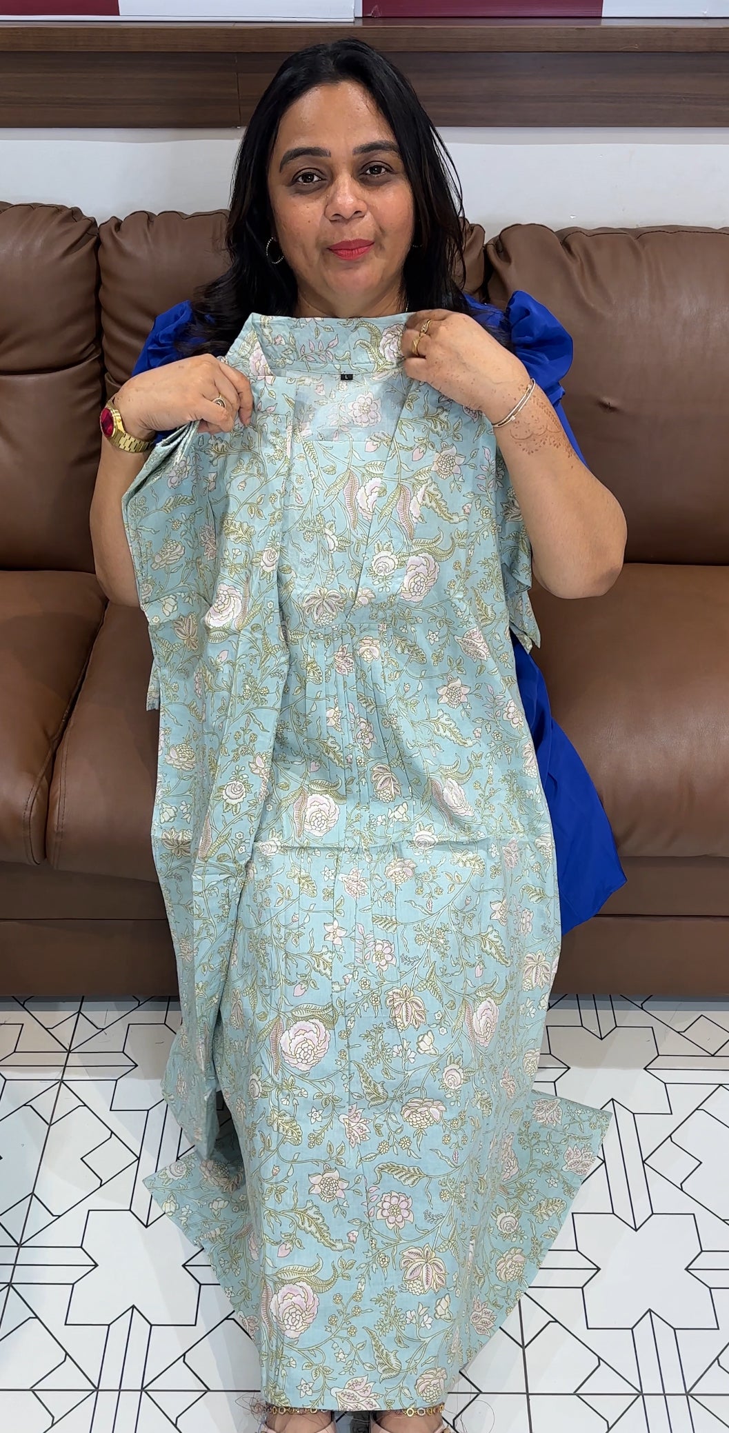 PRINTED COTTON LONG A-LIEN TOP AND BOTTOM - IHA 27689