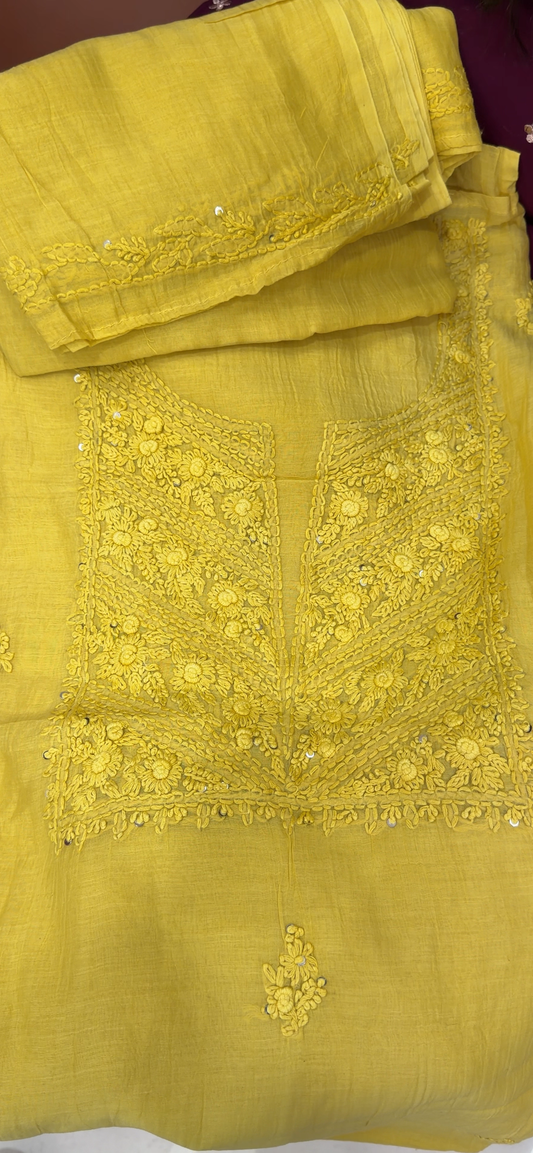 CHIKANKARI UNSTITCHED SALWAR SUITS - IHA 35802