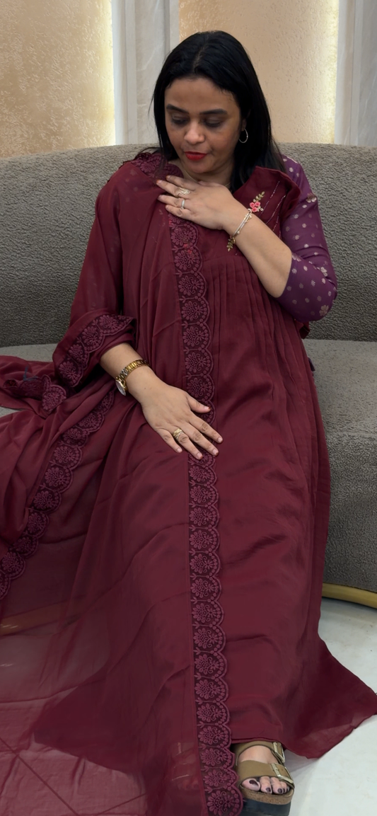 CRUSHED  CHIFFON TOP, BOTTOM AND DUPATTA  - IHA 32863