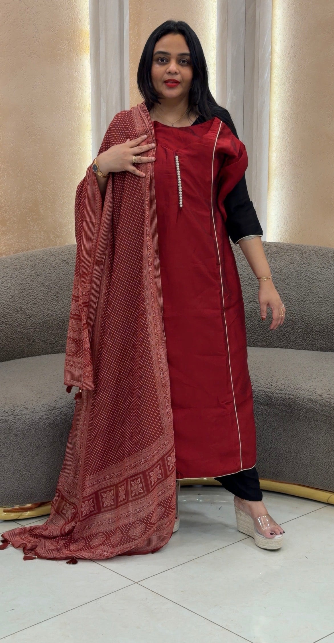 IHA'S IN-HOUSE SEMI RAW SILK TOP ,BOTTOM AND DUPATTA - IHA 33730