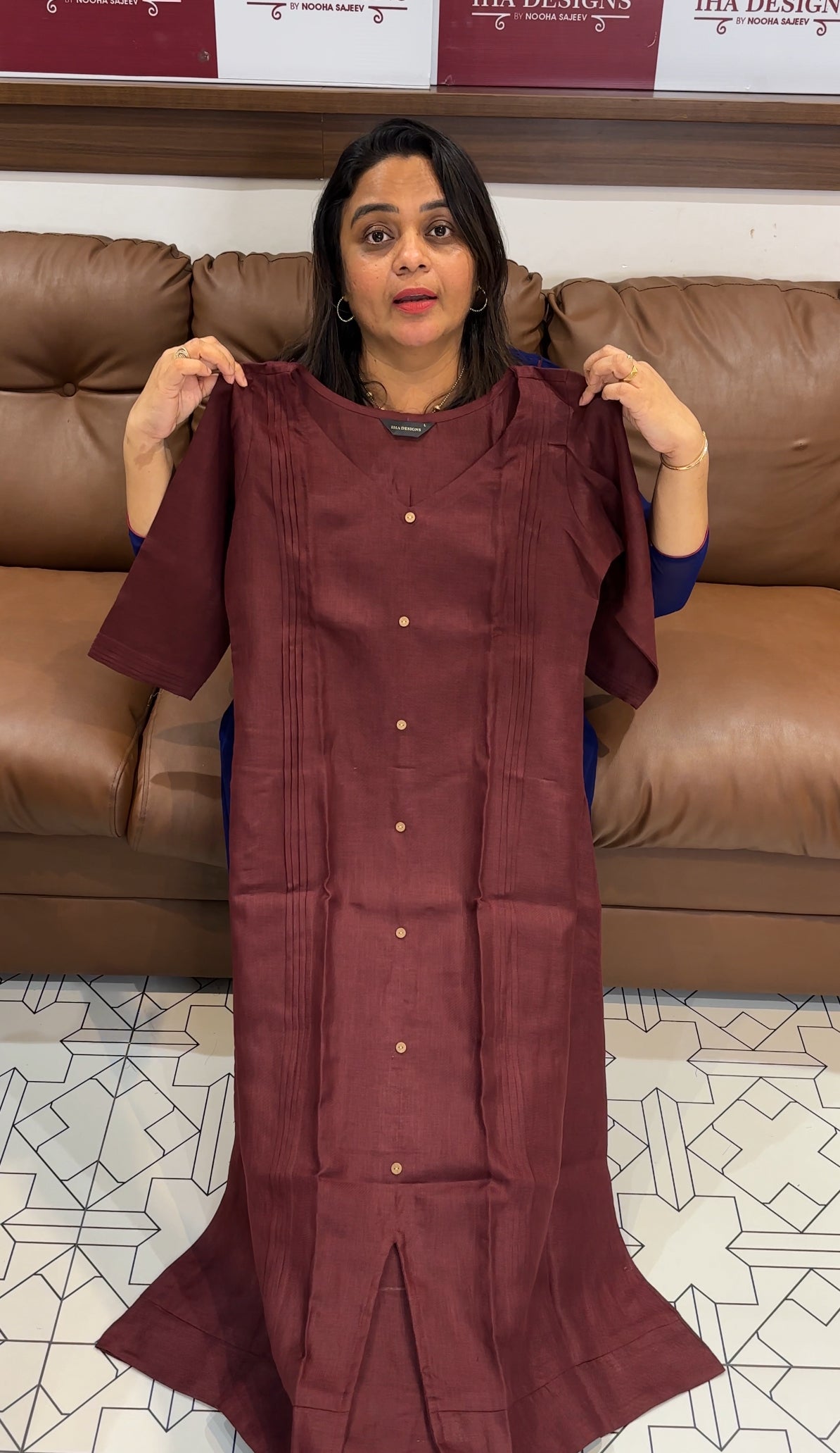 COTTON LINEN LONG A-LINE TOPS -  IHA 27936