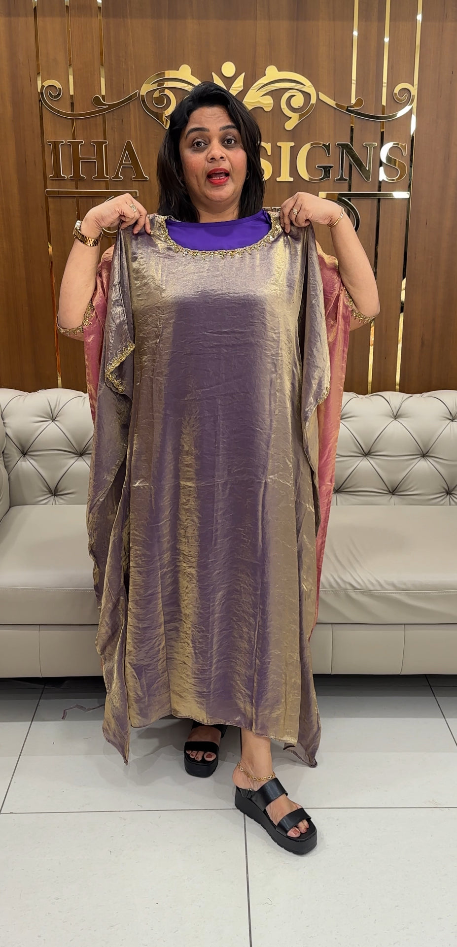 IHA'S IN-HOUSE VELVET ORGANZA KAFTAN TOPS - IHA 27075