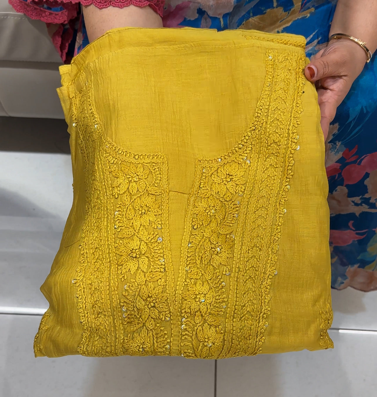 LUCKNOWI CHIKANKARI UNSTITCHED SALWAR SUITS - IHA 24618
