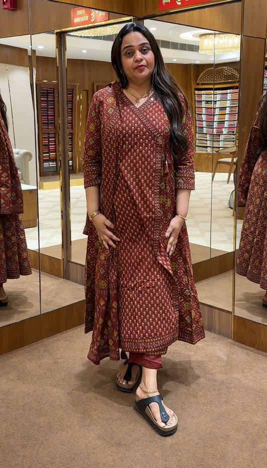 COTTON AJRAKH PRINTED TOP, BOTTOM AND DUPATTA - IHA 22597