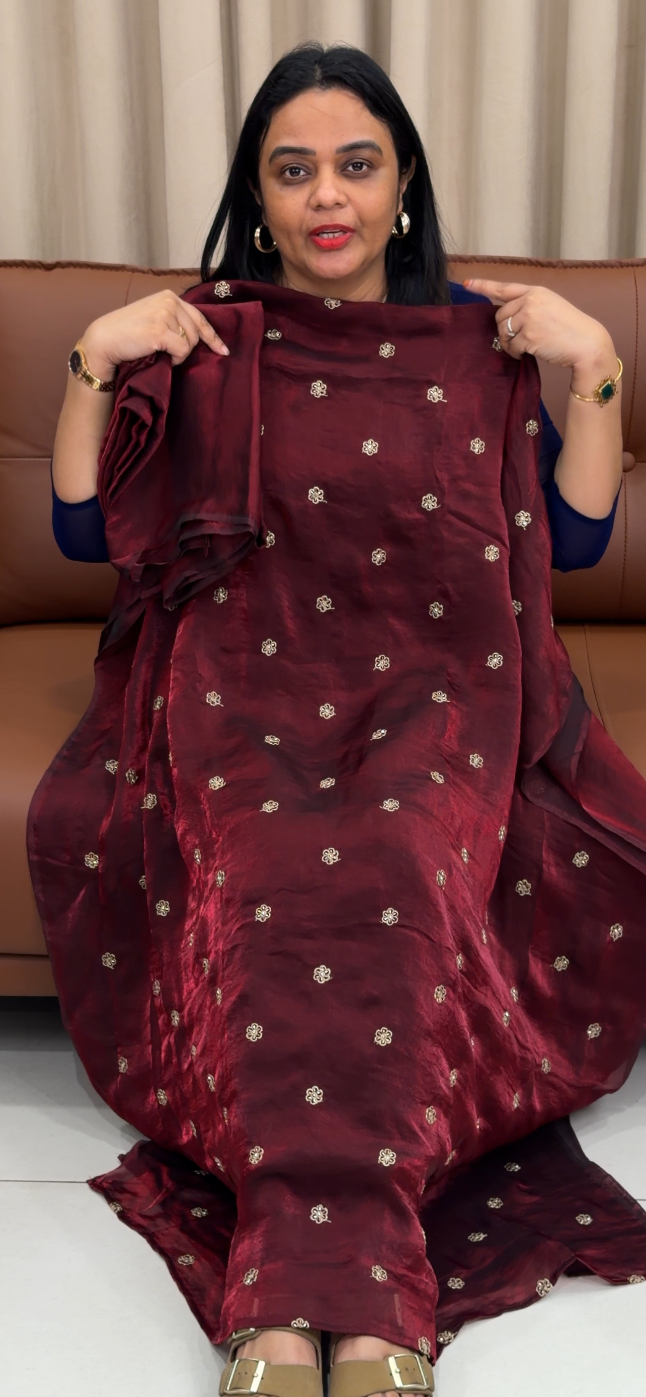 VELVET ORGANZA UNSTITCHED SALWAR SUITS - IHA 33481