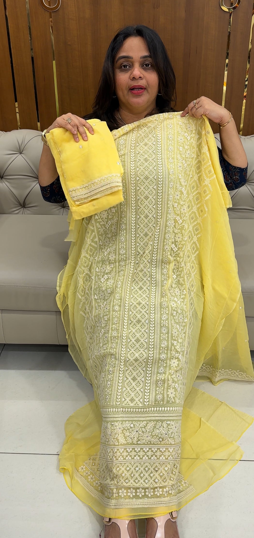 LUCKNOWI CHIKANKARI UNSTITCHED SALWAR SUITS - IHA 26885